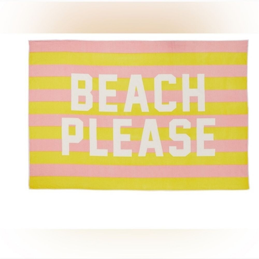 Private Party Beach Please Towel Striped Graphic Design Pink Yellow White New